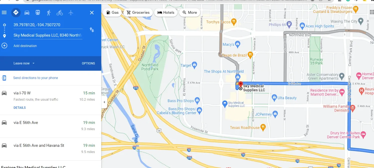 how to get to sky medical supplies direction