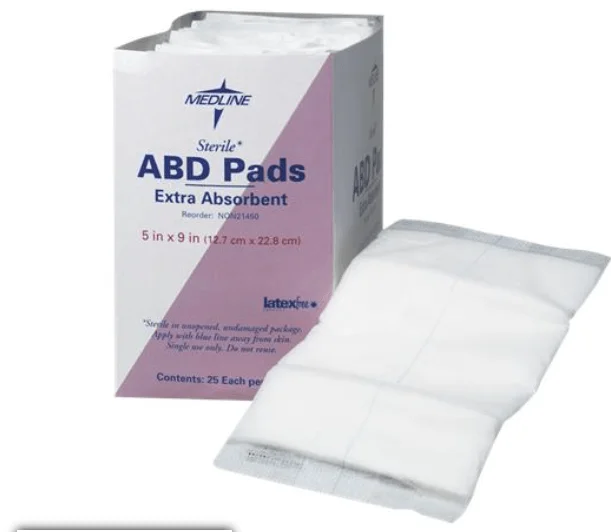 medline abdomenal pads have varous size to dress wounds with discarge