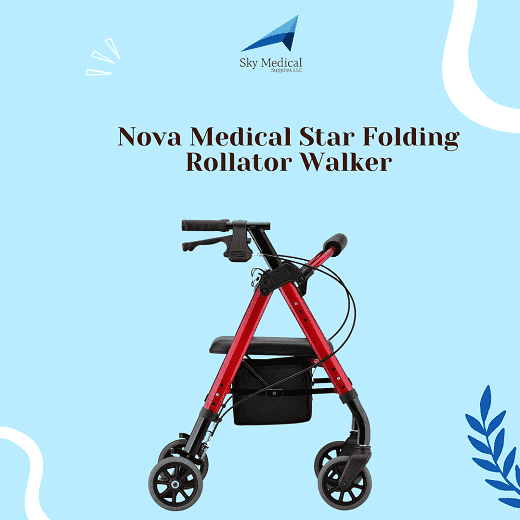 NOVA Star 8 OS Rollator Walker with Perfect Fit Size System, Lightweight & Foldable, Great for Travel