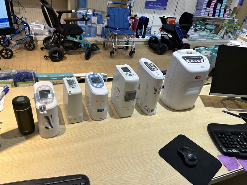 various size and shapes from three leading oxygen concentrator brands 