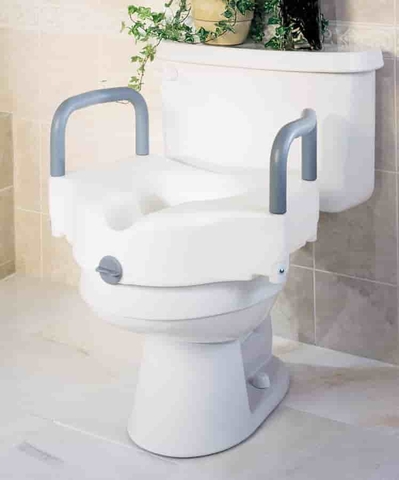 locking raised toilet seat with arm